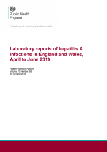 Laboratory reports of hepatitis A infections in England and Wales, April to June 2019: Health Protection Report Volume 13 Number 38